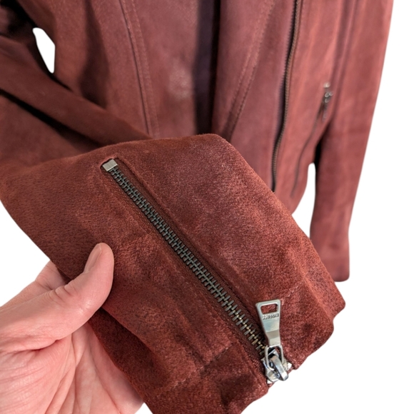 Express Jacket Suede Biker Moto Festival Leather Burgundy Western Y2K Women's L - Picture 14 of 16